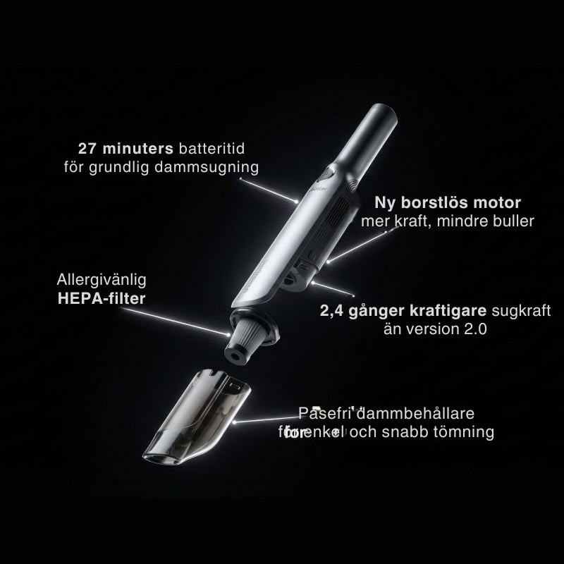 StøvBuster™ 3.0 - Tar bort djurhår, sand och smulor på mindre än 10 minuter.