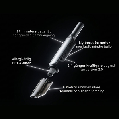 StøvBuster™ 3.0 - Tar bort djurhår, sand och smulor på mindre än 10 minuter.