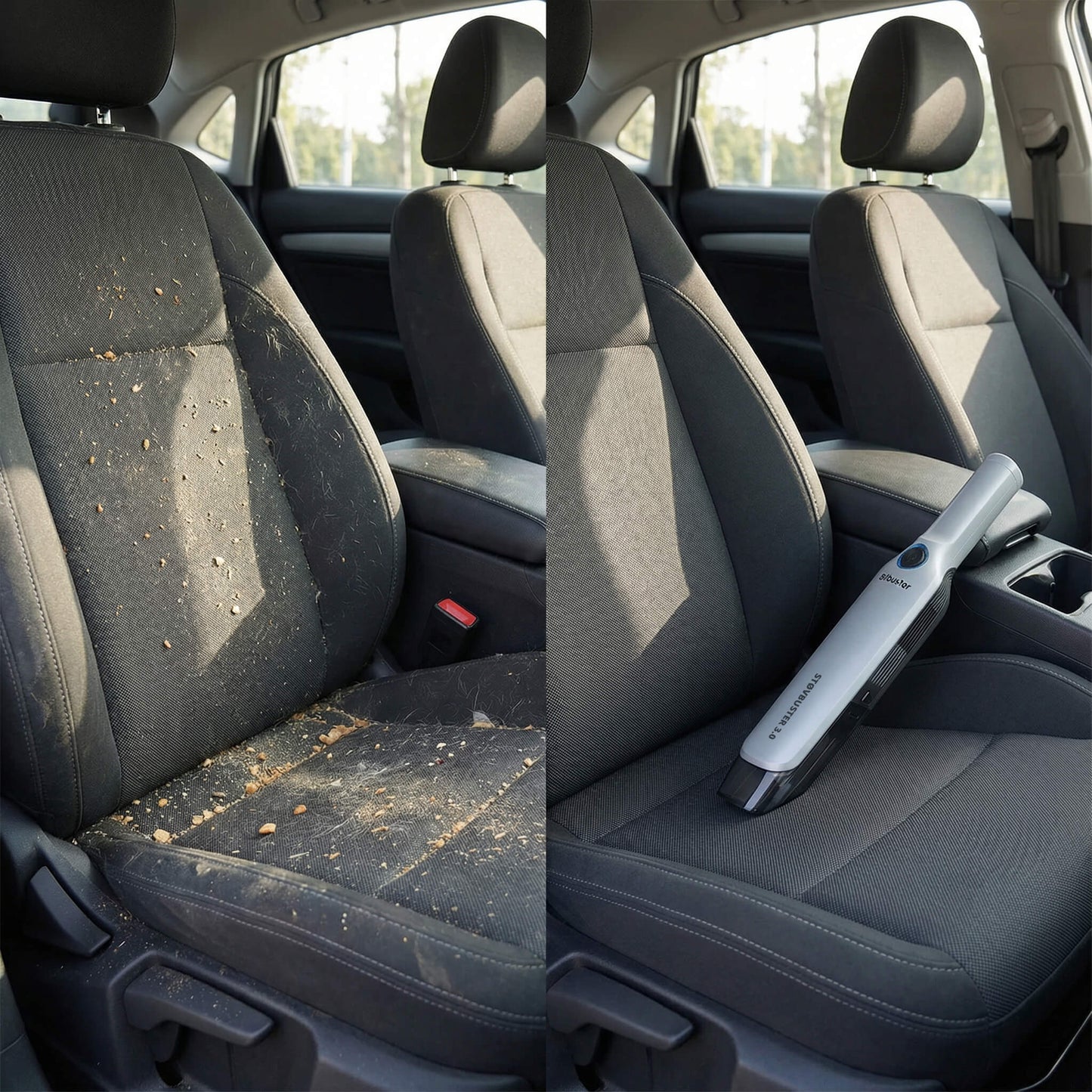 StøvBuster™ 3.0 - Tar bort djurhår, sand och smulor på mindre än 10 minuter.